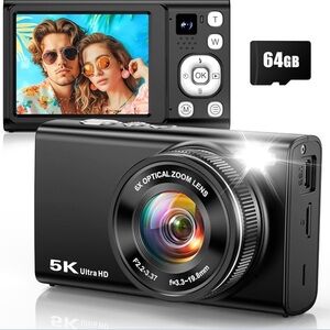 5K Ultra HD Black Digital Camera with 64GB Card
